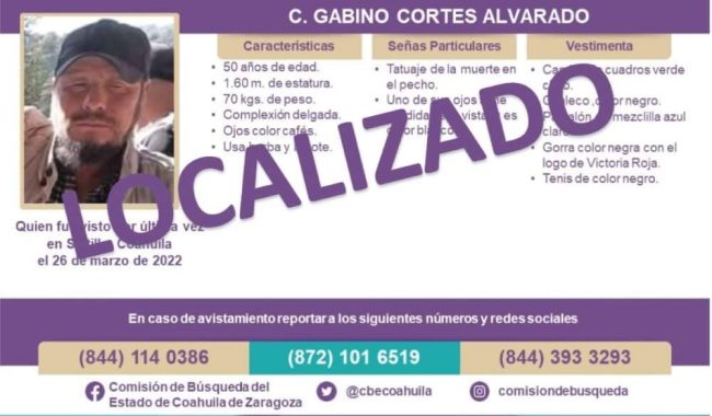 Localizan a Gabino Cortes Alvarado