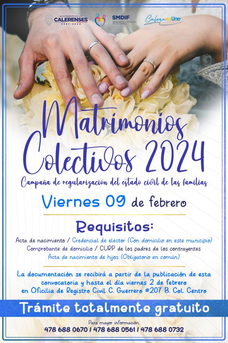 Lanzan convocatoria para matrimonios colectivos en Calera