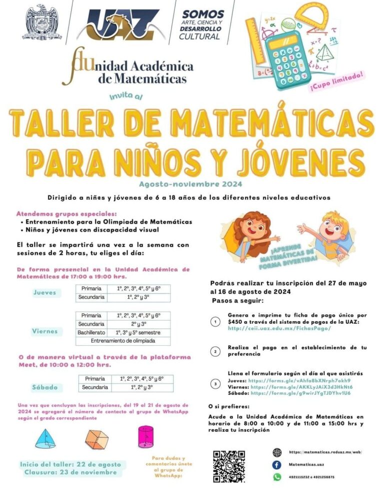 Invitan a taller de Matemáticas para niños y jóvenes