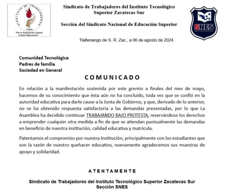 Trabajan bajo protesta en el tec Superior Sur