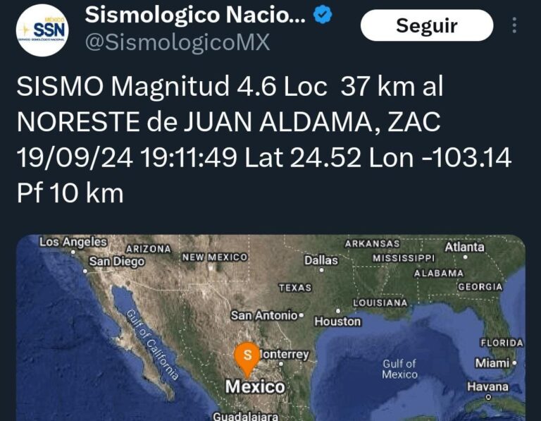 Tiembla en Juan Aldama