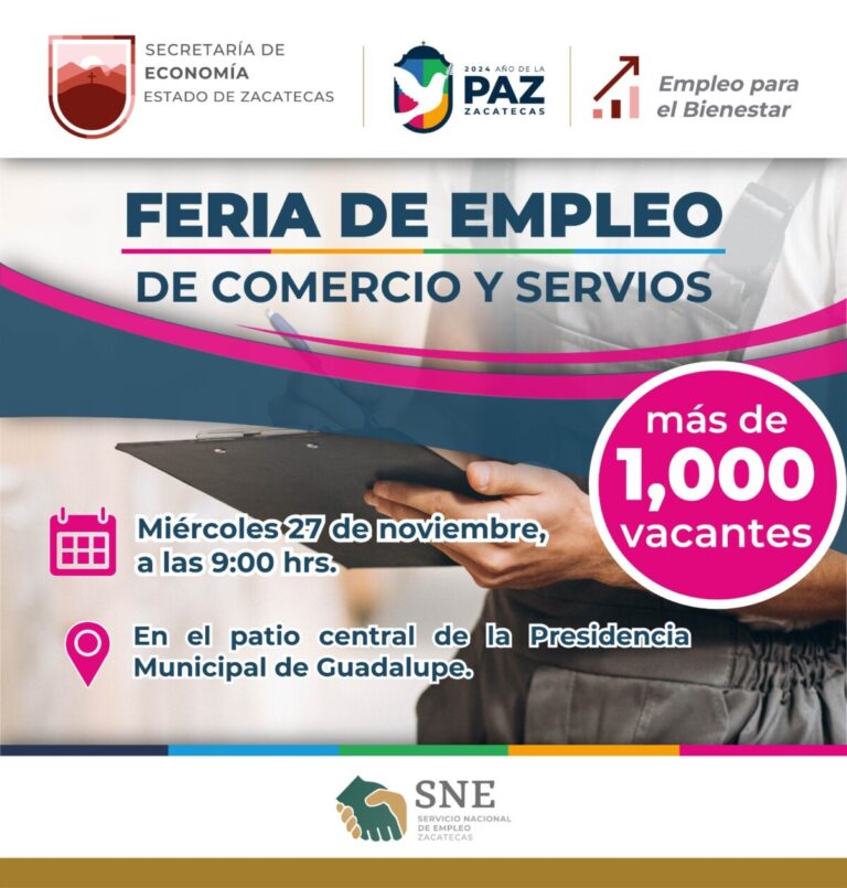 Anuncian Feria del Empleo de Comercio y Servicios en Guadalupe