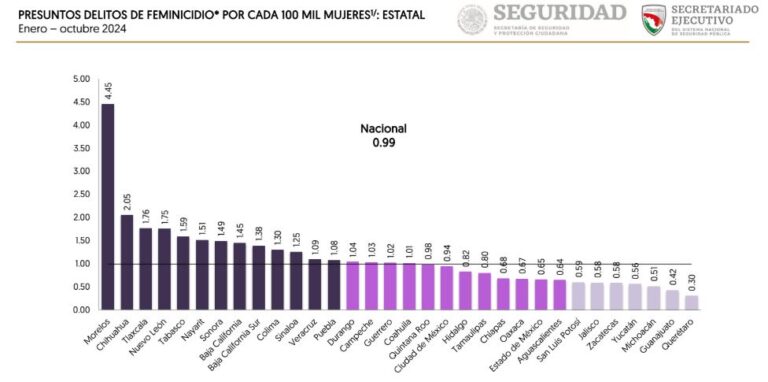 Cierra 2024 con reducción de feminicidios