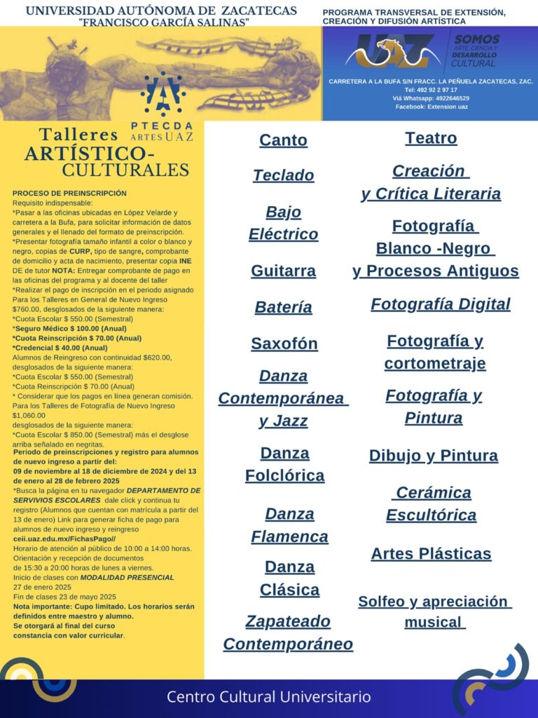 Área de Arte y Cultura de la UAZ invita a talleres artísticos