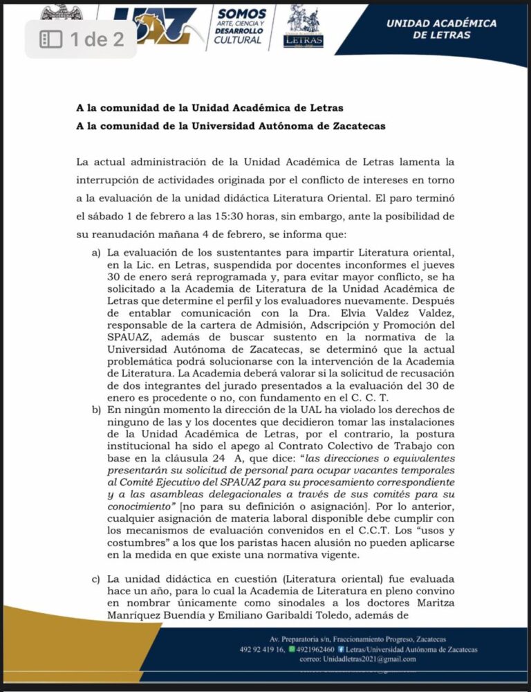 Dirección de Letras pide a apegarse a CCT