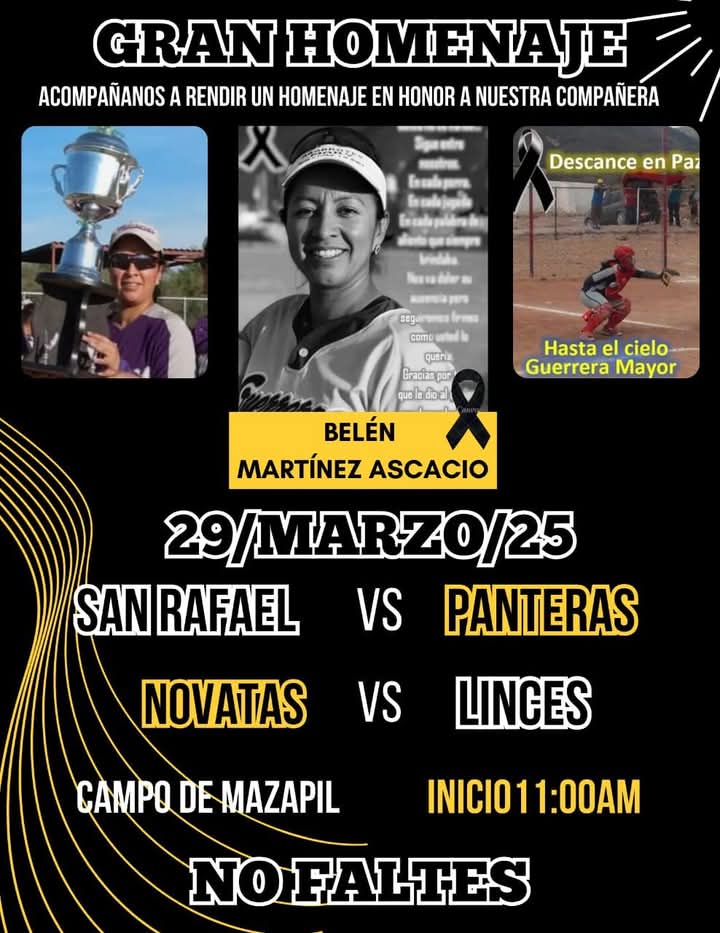 Equipos de softbol se reunirán para homenajear a Belén Martínez Ascacio