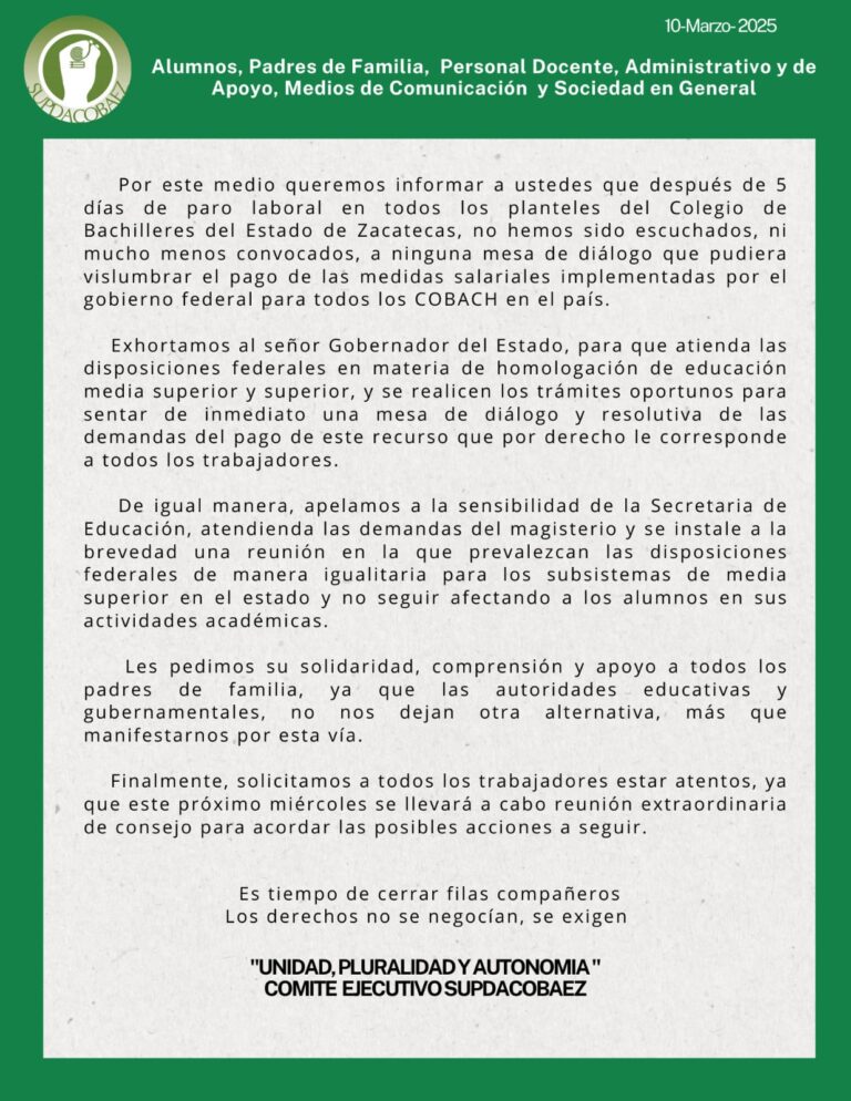 Supdacobaez, sin resultados pese a paro