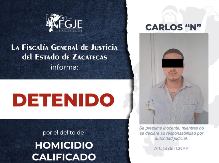 Fiscalías de Zacatecas y Jalisco logran detención de presunto homicida