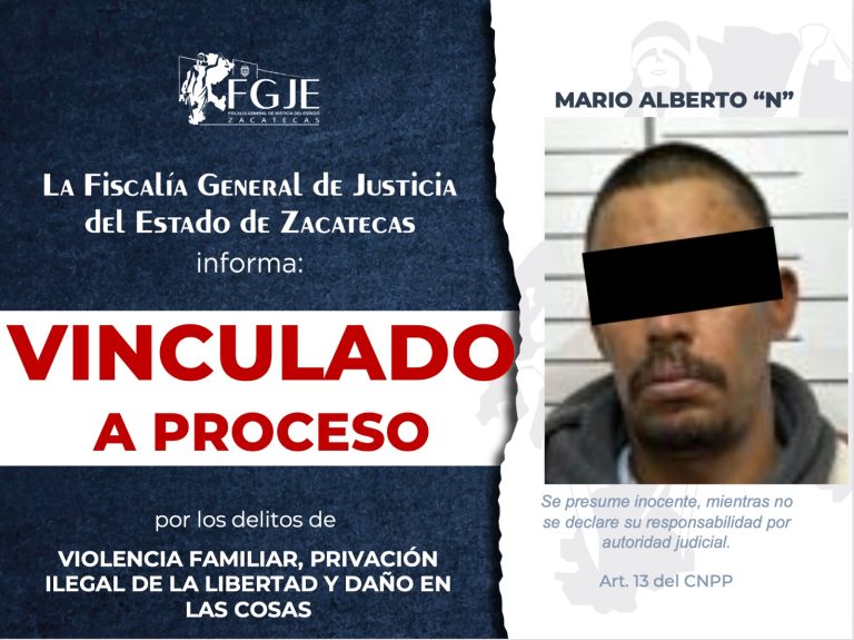 FGJE vincula a proceso a Alberto «N» por violencia familiar