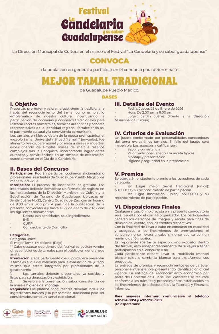 Invitan a concursar en La Candelaria y su sabor guadalupense