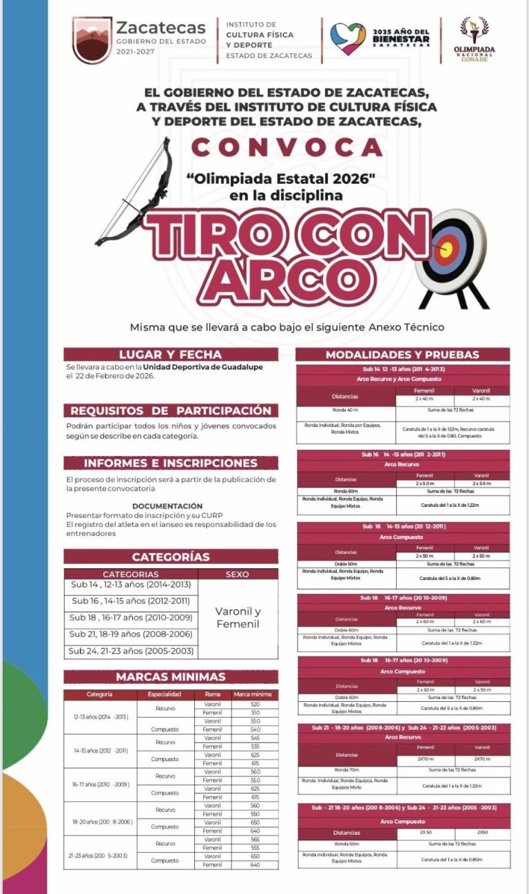Convocan a Olimpiada Estatal 2026 de Tiro con Arco