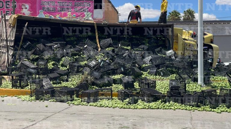 Se vuelca camión con miles de tomatillos