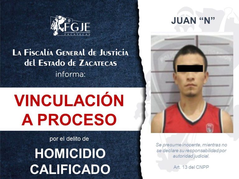 Vinculan en Fresnillo a Juan ‘N’ por homicidio calificado