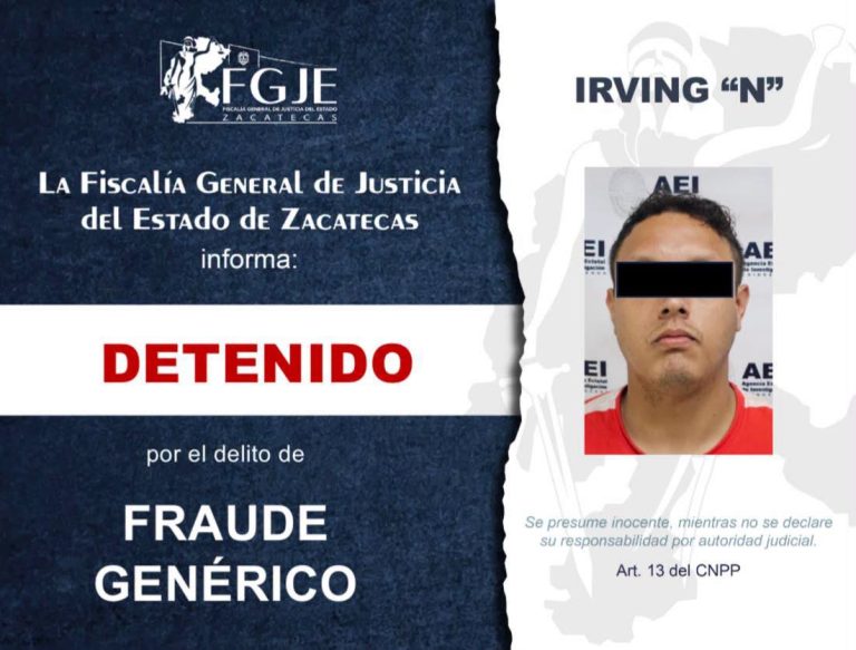 Detienen en Chihuahua a Irving «N»; era buscado en Zacatecas