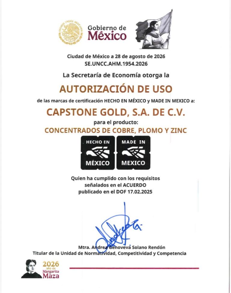Recibe Capstone Copper Cozamín distintivo Hecho en México