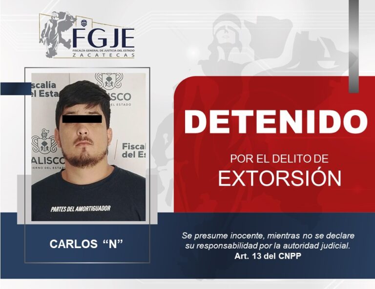 Detienen a Carlos «N» en Jalisco, era buscado en Zacatecas