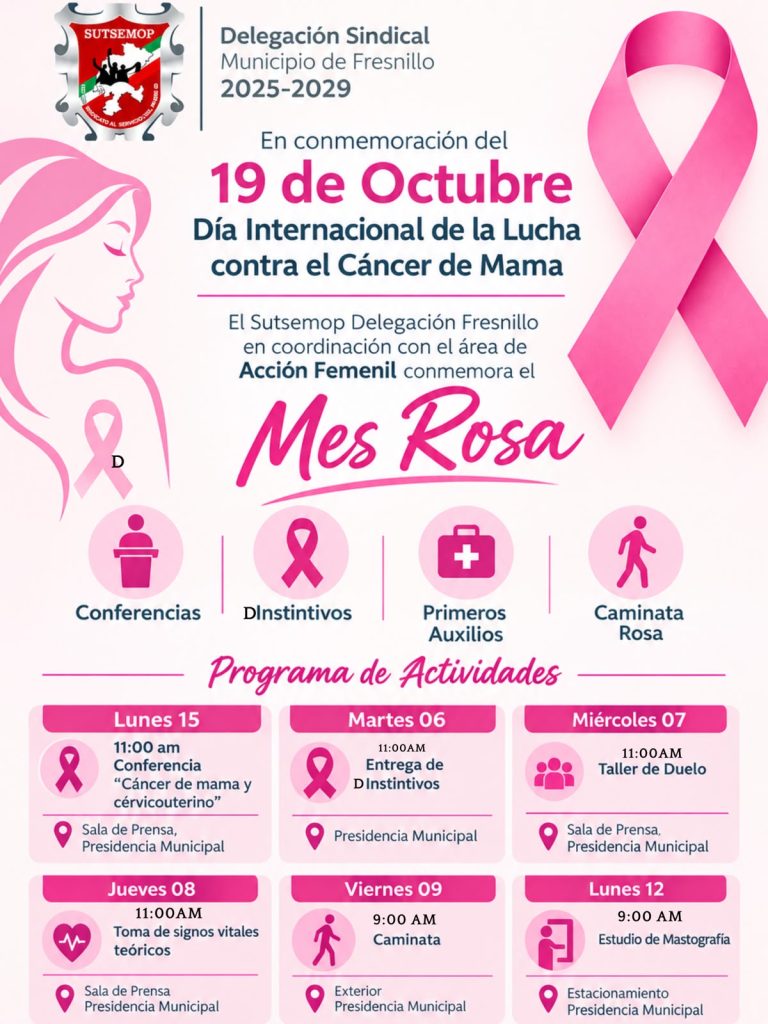 Realizará SUTSEMOP semana de actividades con motivo del mes rosa